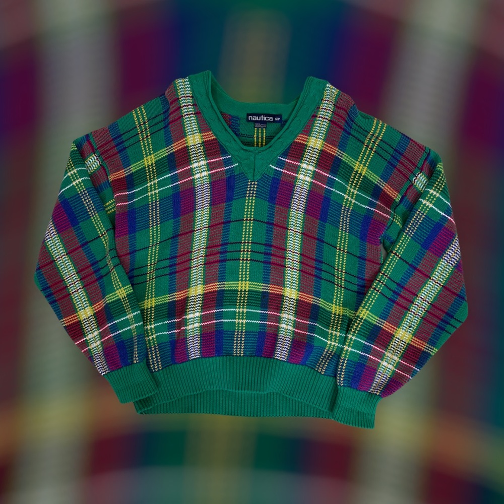 Vintage Colorful Nautica V-Neck Sweater